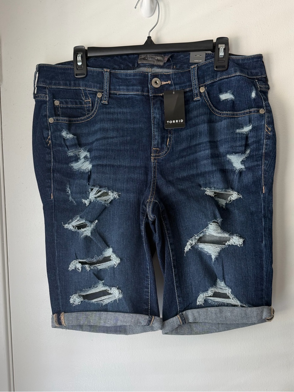 Torrid Distressed Dark Blue Denim Bermuda Shorts - Women's